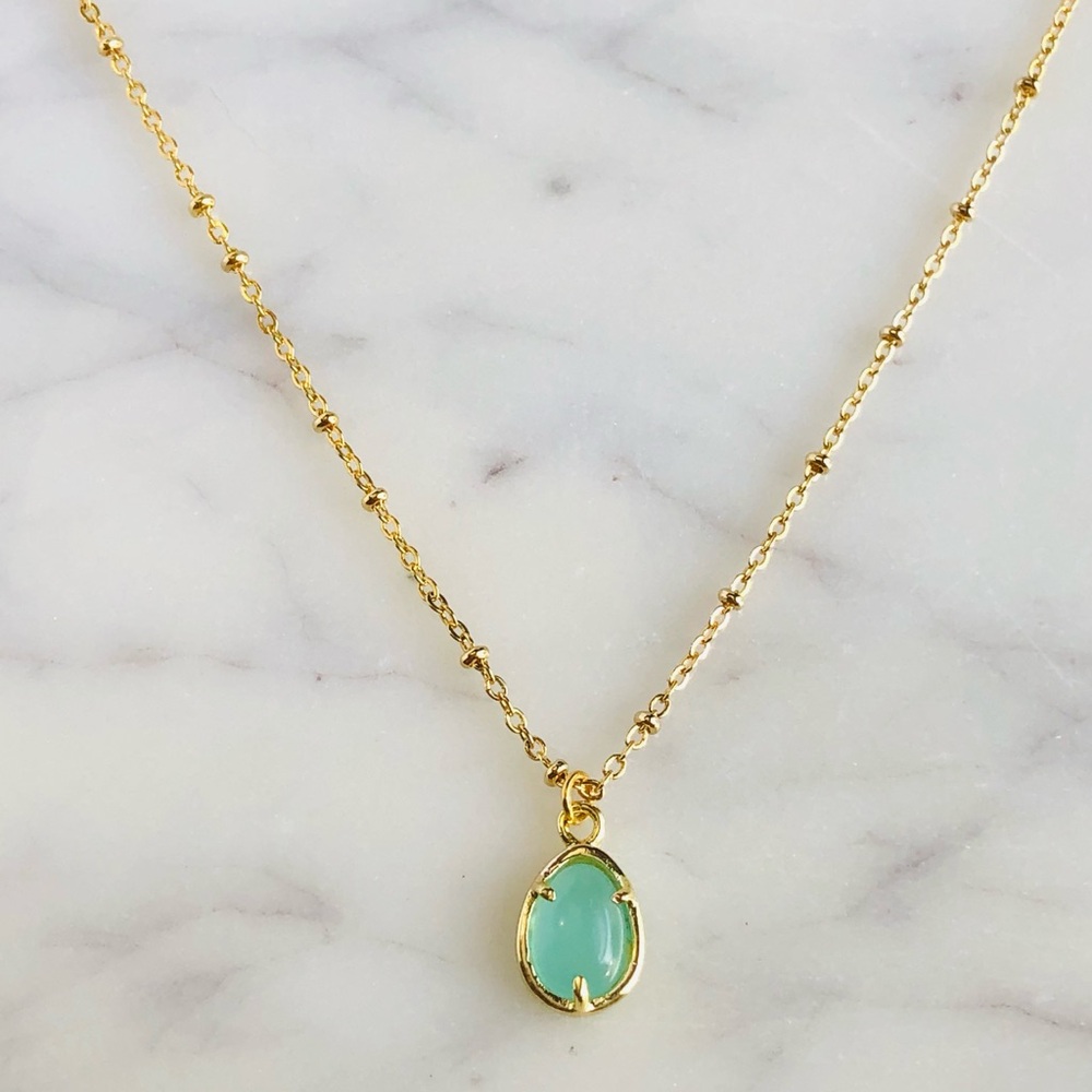 Aqua Chalcedony Satellite Gold Necklace - Picture 3 of 6